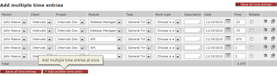 Add multiple time entries at once Add multiple time entries at once