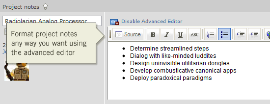 Project notes with advanced editor Project notes with advanced editor