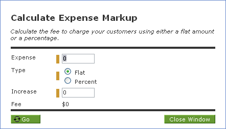 Markup Expenses with flat rates or percentages calculator