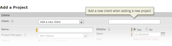 Add a new client when adding a new project