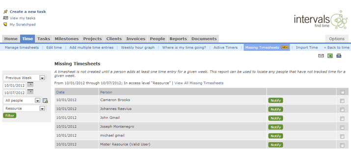 The Missing Timesheets Tool is useful for sending email reminders to your team