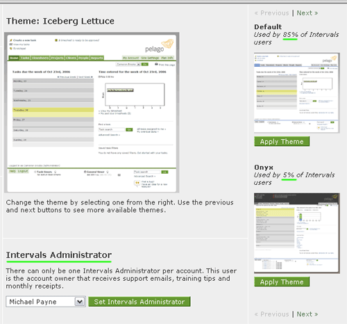 Site Settings - Themes and Intervals Administrator