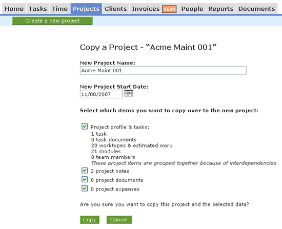 confirm copying project