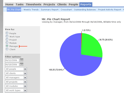 Pie Chart grouped by manager