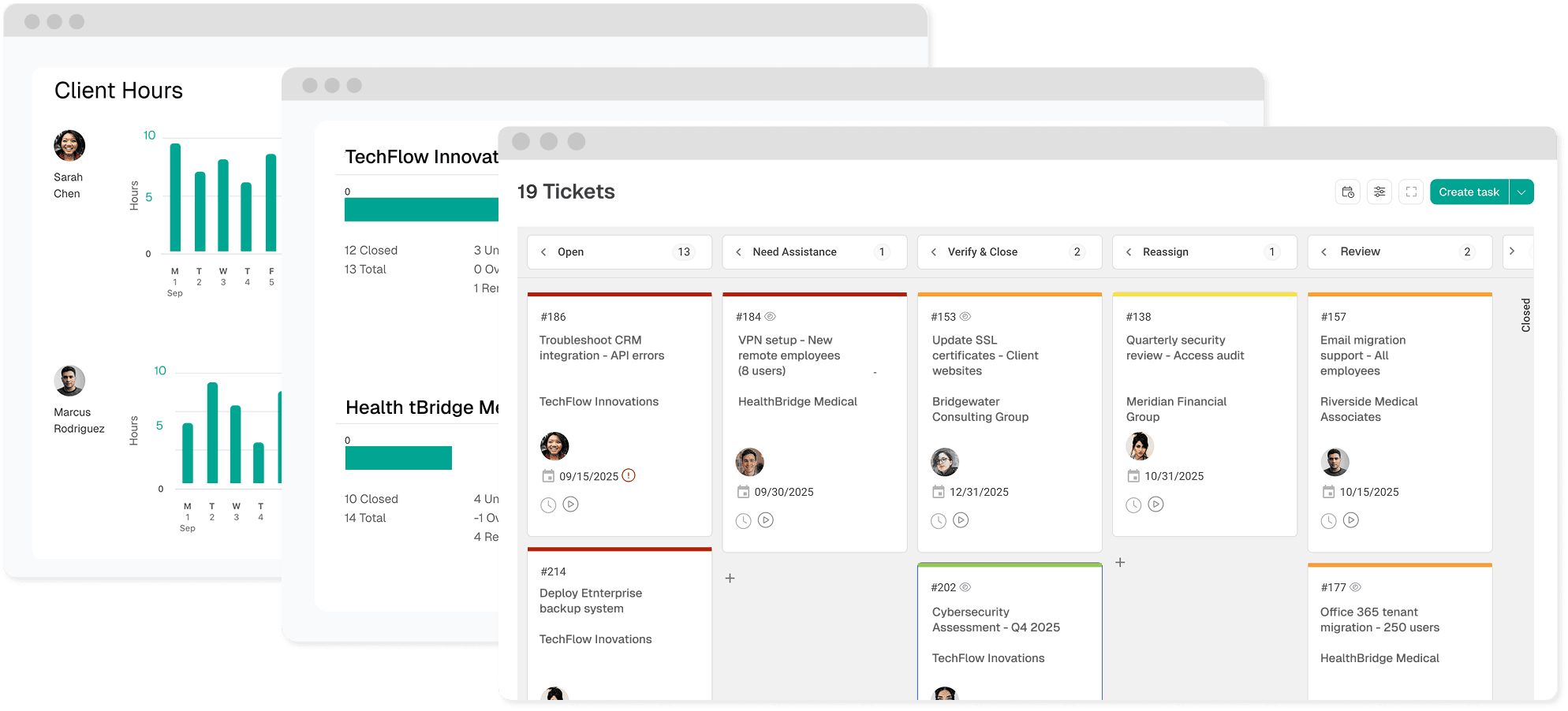 Project management interface showing task organization and team collaboration for IT services