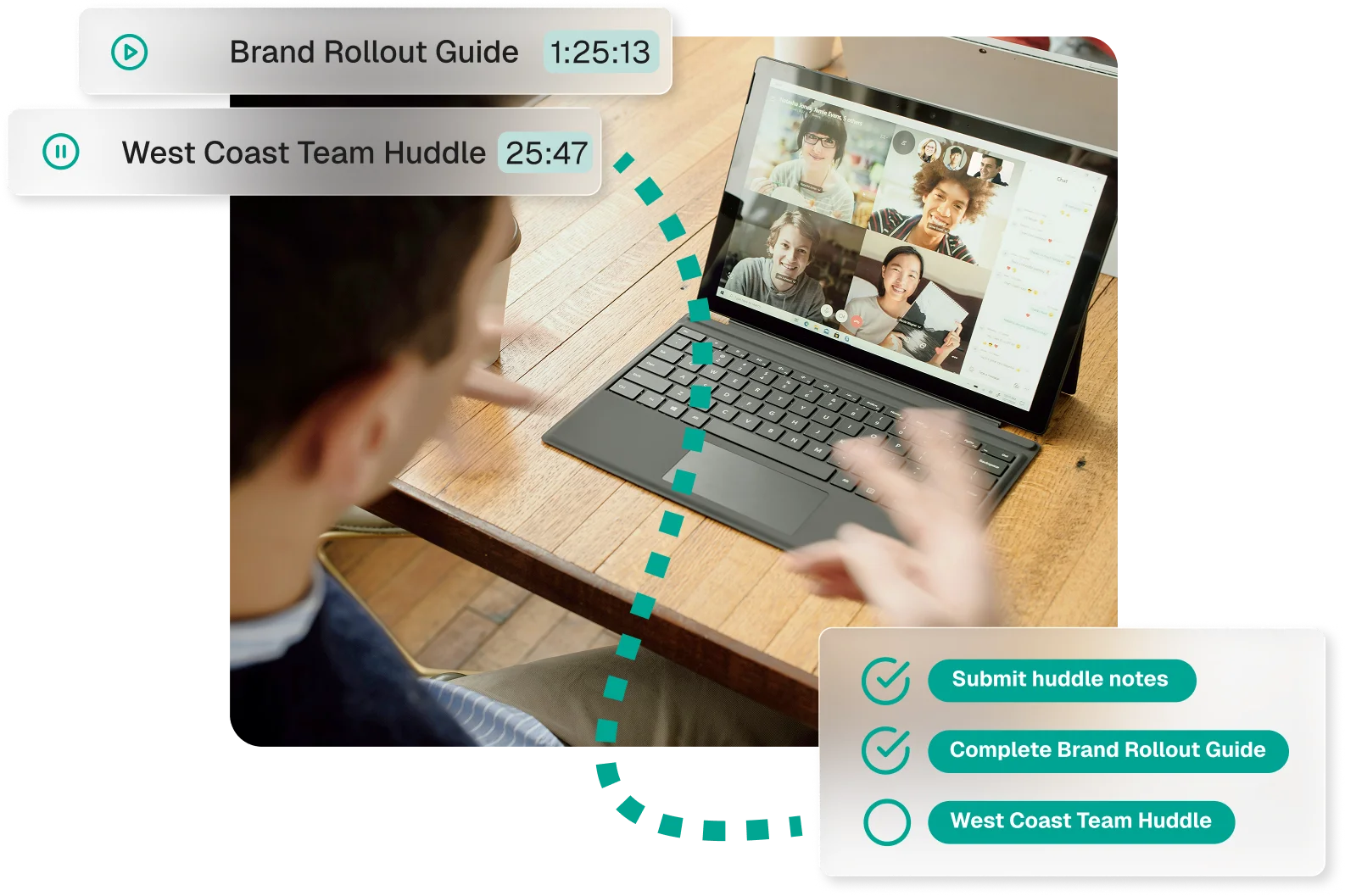 Desktop and mobile apps showing time tracking interface for remote teams